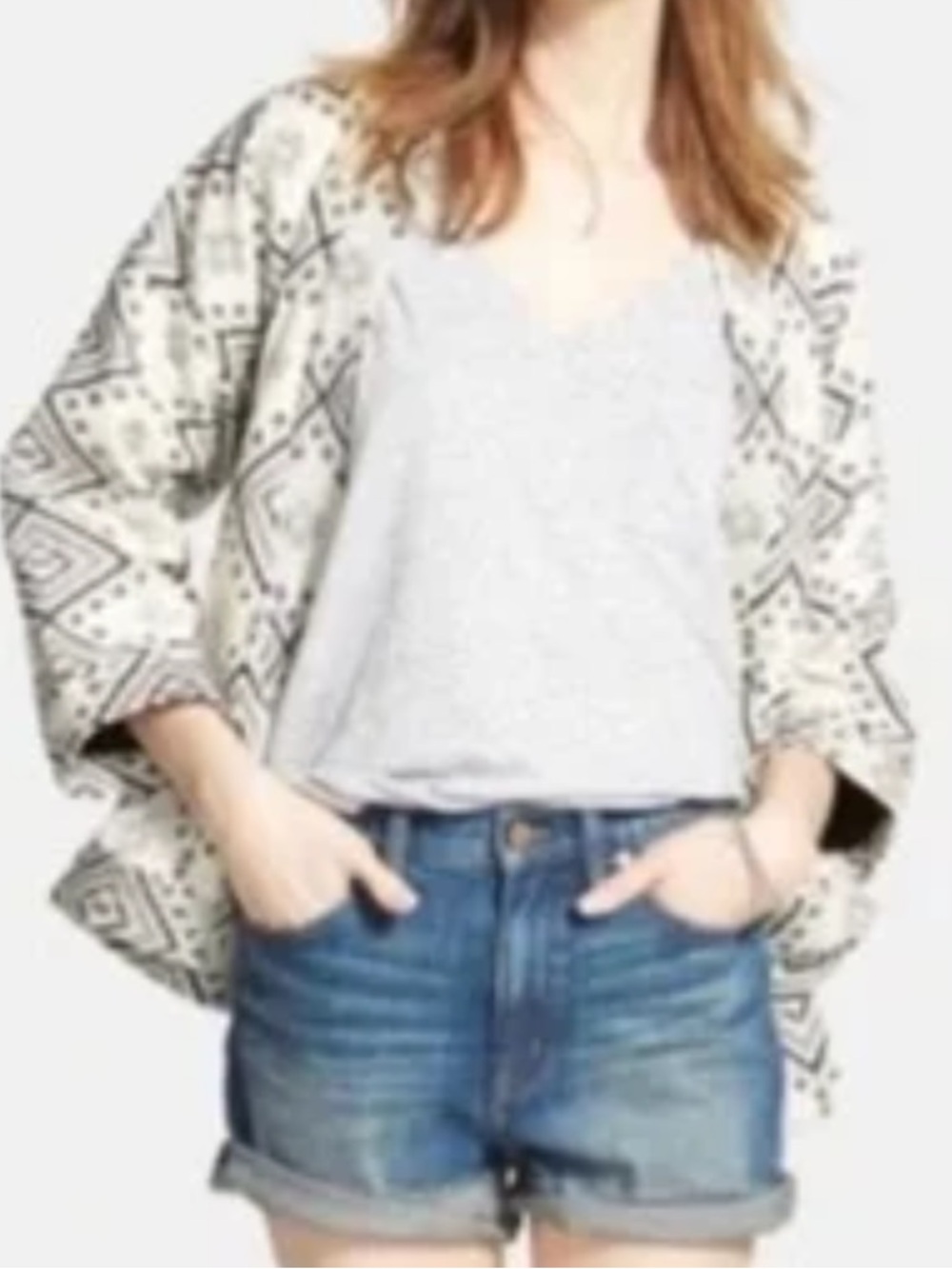 Madewell Arrowhead Aztec Tribal Cream Black Geometric Open-Front Quilted Kimono